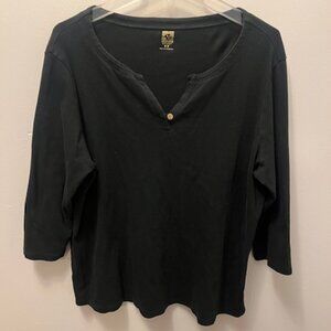 Women's Anne Klein Sport Shirt, Size 1X, Black, 3/4 Sleeve, Cotton, V neck